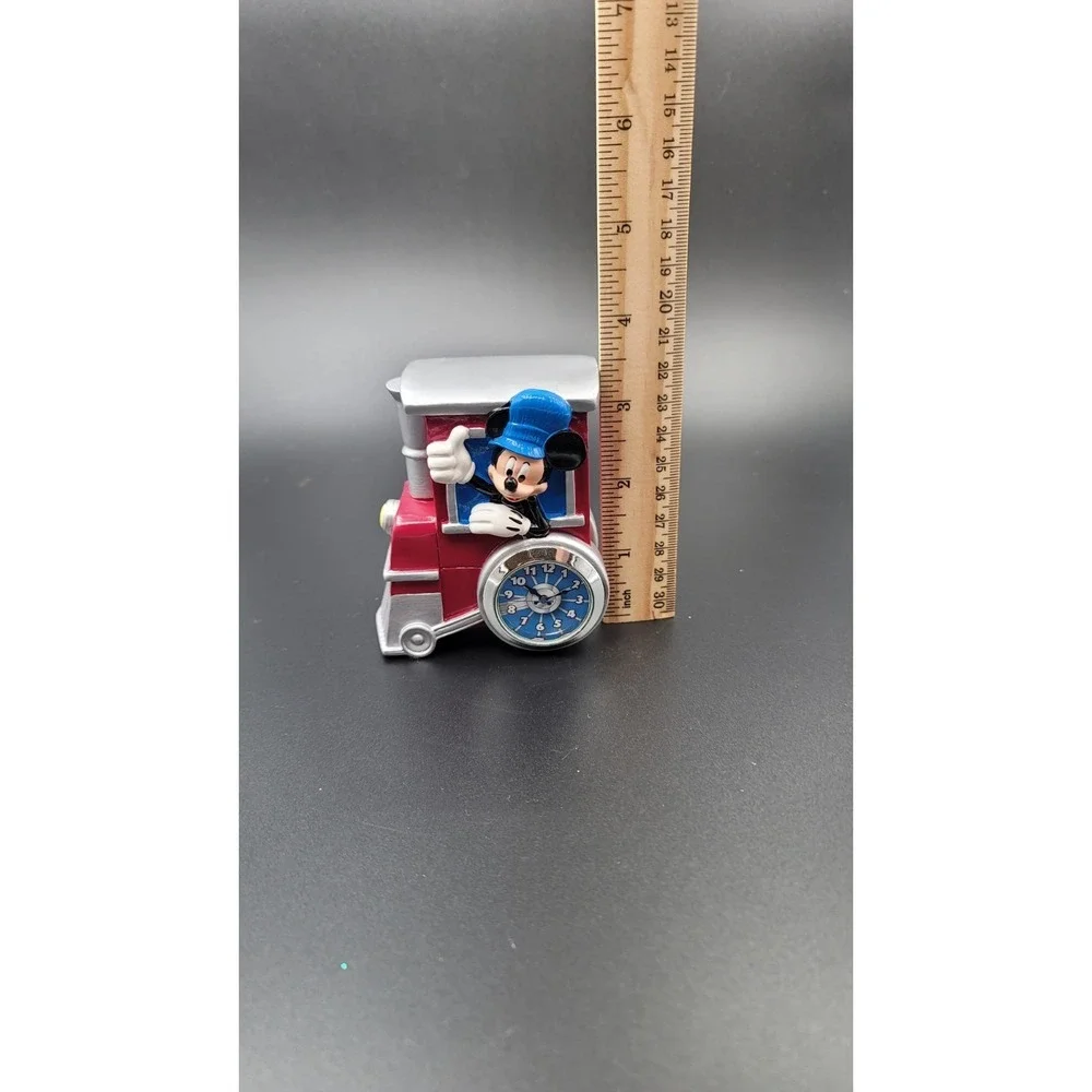 DISNEY MINI CLOCK Mickey Mouse On Train Hand Painted Resin 2009